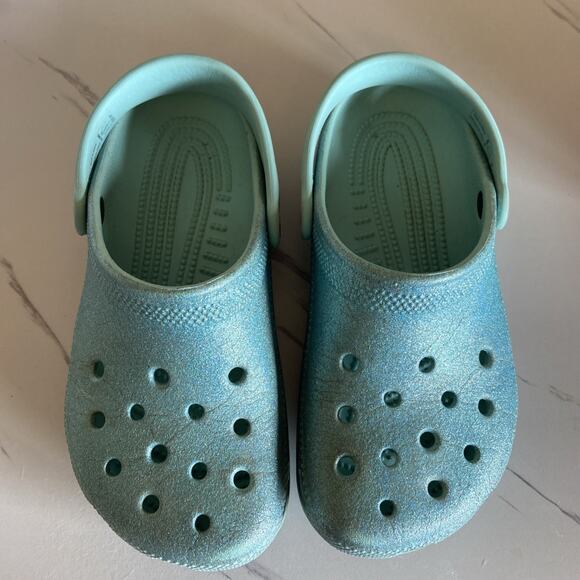 CROCS Other - CROCS Blue Glitter Casual Slip On Shoes Unisex Youth Child Girl 2 J2 School Play